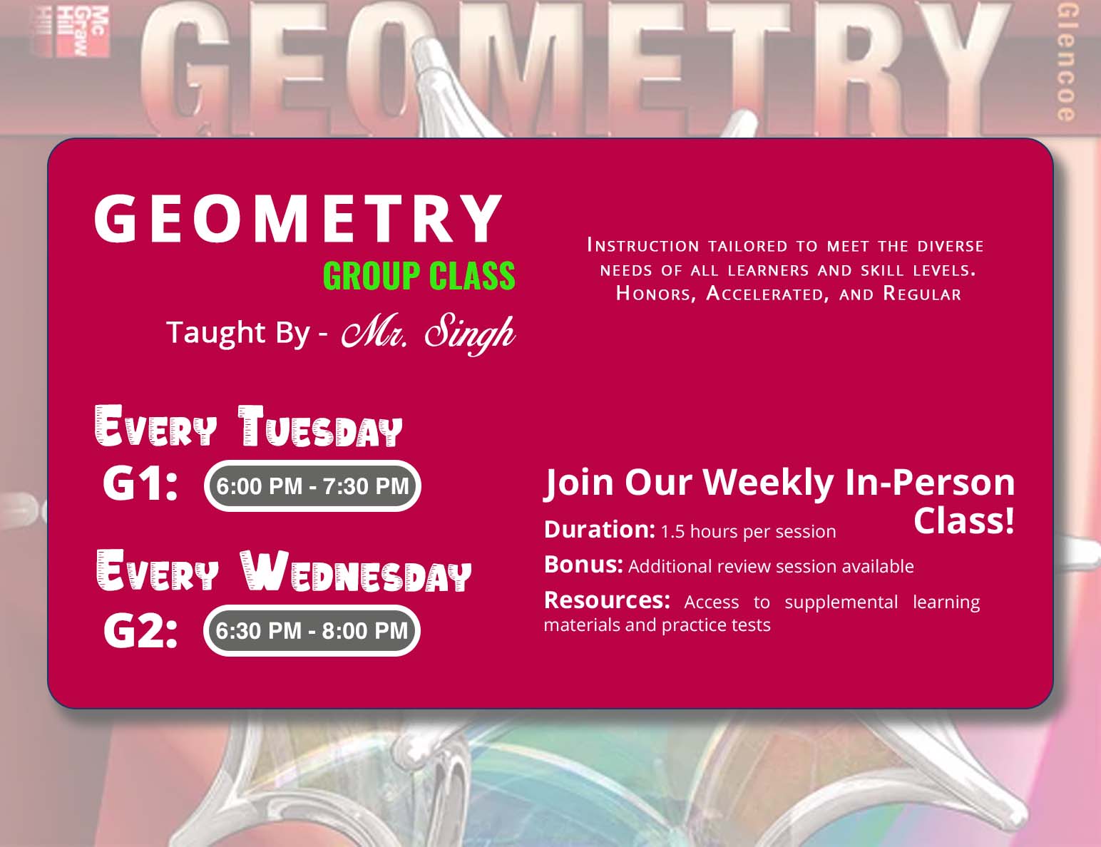 Geometry class tutoring and support